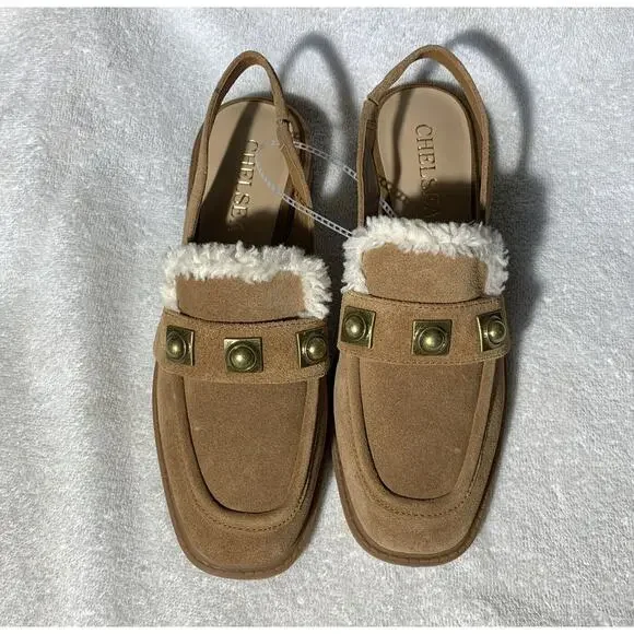 Chelsea & Violet Lundin Suede Slingback Flats Faux Fur 7.5 - Picture 3 of 6